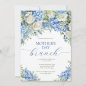 Elegant Mother's Day Brunch Blue Hydrangea Flowers 招待状 (正面)