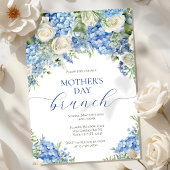 Elegant Mother's Day Brunch Blue Hydrangea Flowers 招待状