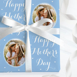 Elegant Mother's Day Custom Photo Blue White ラッピングペーパー