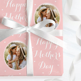 Elegant Mother's Day Custom Photo Pink White ラッピングペーパー