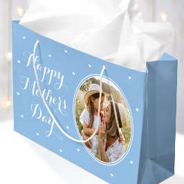 Elegant Mother's Day Custom Photos Blue White ラージペーパーバッグ