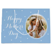 Elegant Mother's Day Custom Photos Blue White ラージペーパーバッグ (正面)