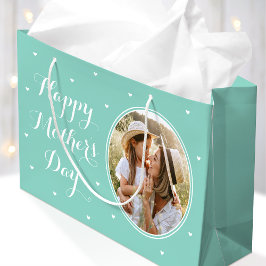 Elegant Mother's Day Custom Photos Mint White ラージペーパーバッグ