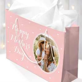 Elegant Mother's Day Custom Photos Pink White ラージペーパーバッグ