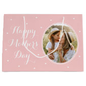 Elegant Mother's Day Custom Photos Pink White ラージペーパーバッグ (正面)
