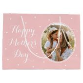 Elegant Mother's Day Custom Photos Pink White ラージペーパーバッグ (裏面)