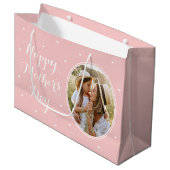 Elegant Mother's Day Custom Photos Pink White ラージペーパーバッグ (正面アングル)