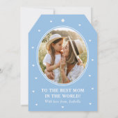 Elegant Mother's Day Photo Script Blue White カード (裏面)