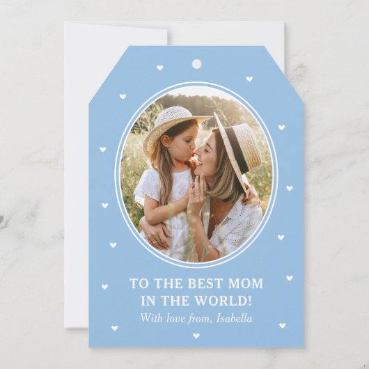 Elegant Mother's Day Photo Script Blue White カード (裏面)