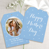 Elegant Mother's Day Photo Script Blue White カード