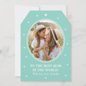Elegant Mother's Day Photo Script Mint Green White カード (裏面)