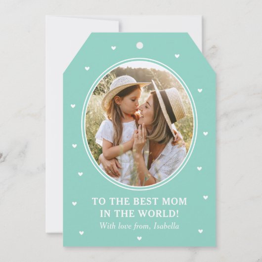 Elegant Mother's Day Photo Script Mint Green White カード (裏面)