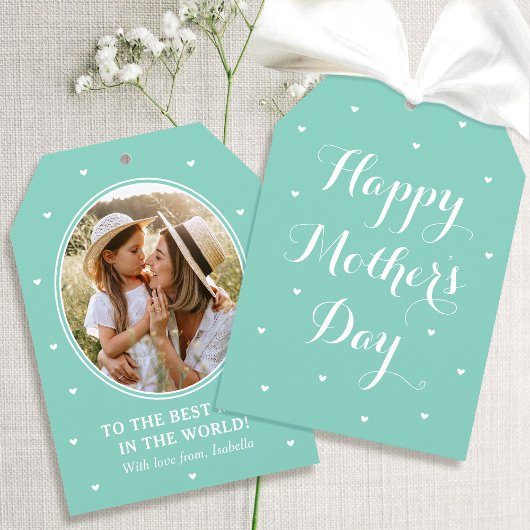 Elegant Mother's Day Photo Script Mint Green White カード