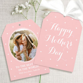 Elegant Mother's Day Photo Script Pink White カード
