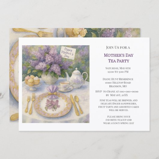 Elegant Mother's Day Tea Party Invitation 招待状 (正面/裏面)