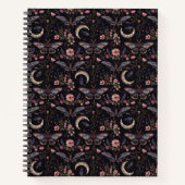 Elegant Moths Flowers and Moons Mystical Pattern ノートブック (正面)