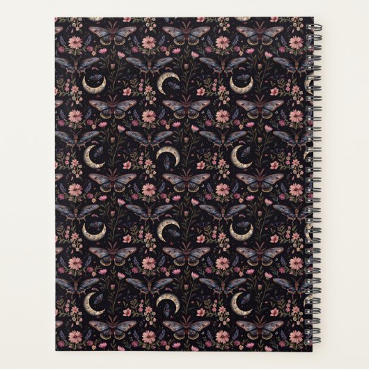 Elegant Moths Flowers and Moons Mystical Pattern プランナー手帳 (裏面)