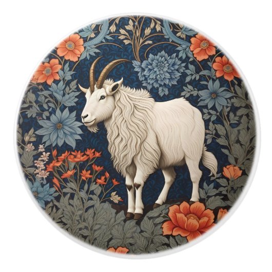 Elegant Mountain Goat William Morris Inspired  セラミックノブ (正面)