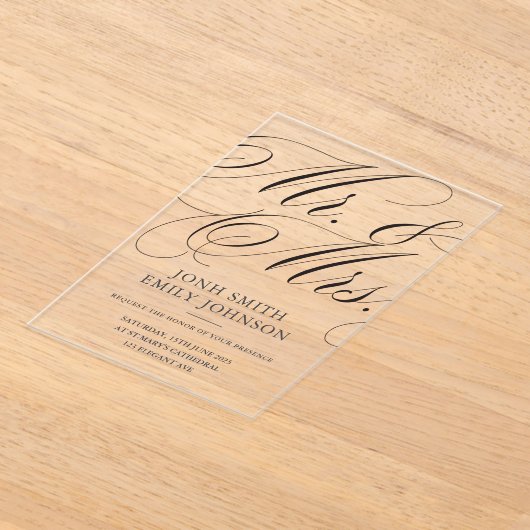 Elegant Mr & Mr Script Calligraphy アクリル招待状 (レイダウン)