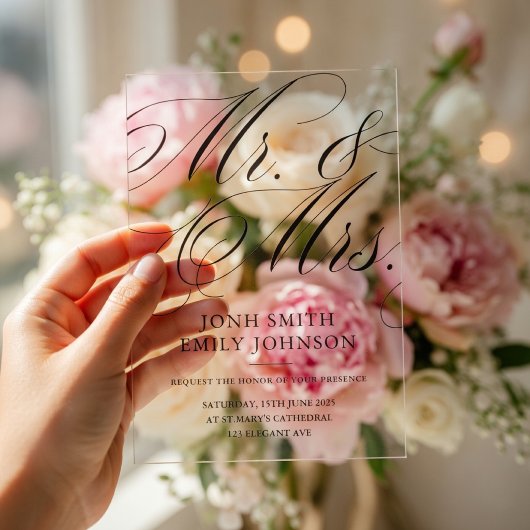 Elegant Mr & Mr Script Calligraphy アクリル招待状