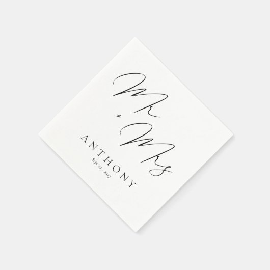 Elegant Mr & Mrs Script Custom Name Wedding スタンダードカクテルナプキン (角)