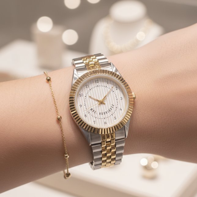 Elegant Mr & Mrs Watch, Custom Gift for Weddings 腕時計 (Unisex Two-Tone Watch – Just Married Gift for Husband, Wife, or Newlywed Couple)