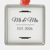 Elegant Mr & Mrs Wedding Modern Minimalist Favor メタルオーナメント (正面)