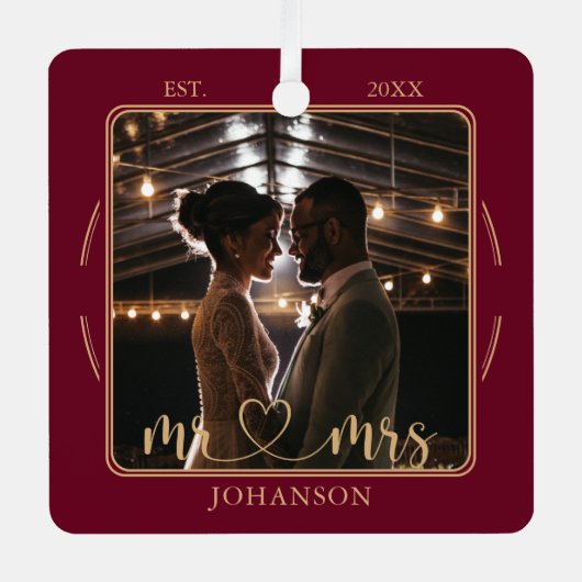 Elegant Mr & Mrs  Wedding Photo Ornament  メタルオーナメント (正面)