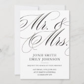Elegant Mr & Mrs Wedding Photo Script Calligraphy  招待状 (正面)