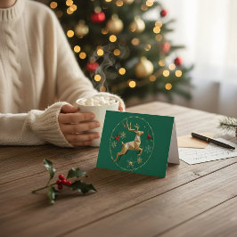 Elegant Multicolor Reindeer Christmas Greeting Car サンキューカード