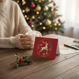 Elegant Multicolor Reindeer Christmas Greeting Car サンキューカード