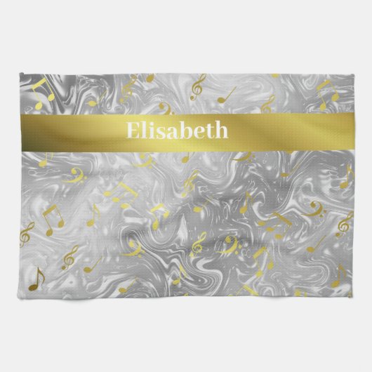 elegant music notes pattern kitchen towel キッチンタオル (横)