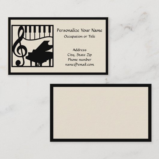 Elegant Music Piano Keyboard Clef Note Stylish 名刺 (正面/裏面)