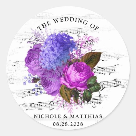 Elegant Musical Floral Wedding ラウンドシール (正面)