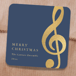 Elegant Musical Gold Treble Clef Merry Christmas スクエアシール