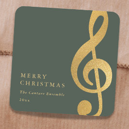 Elegant Musical Gold Treble Clef Merry Christmas スクエアシール