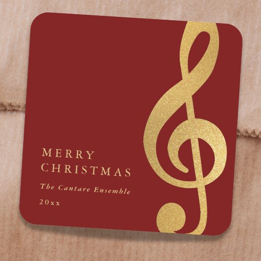 Elegant Musical Gold Treble Clef Merry Christmas スクエアシール