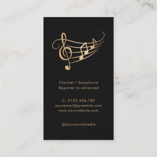 Elegant Musician Gold Music Notes 名刺 (裏面)