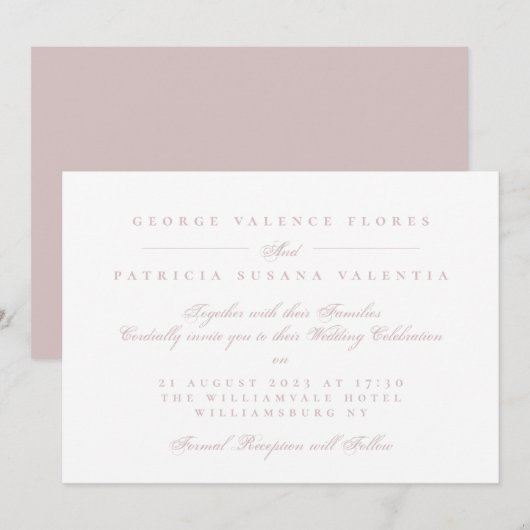 Elegant Musk Pink Formal Calligraphy Wedding 招待状 (正面/裏面)