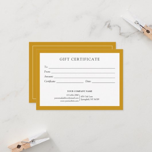 Elegant Mustard Business Gift Certificate Logo (正面/裏面インサイチュ)
