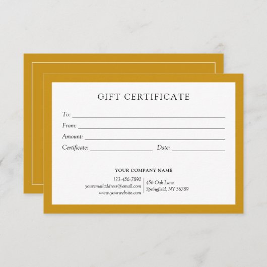 Elegant Mustard Business Gift Certificate Logo (正面/裏面)