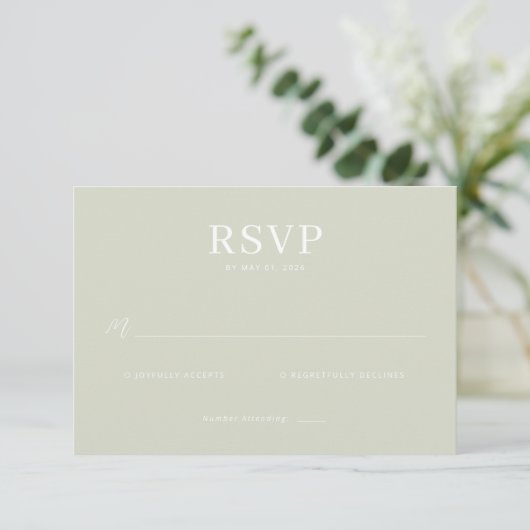 Elegant Muted Green RSVP Card (スタンド正面)