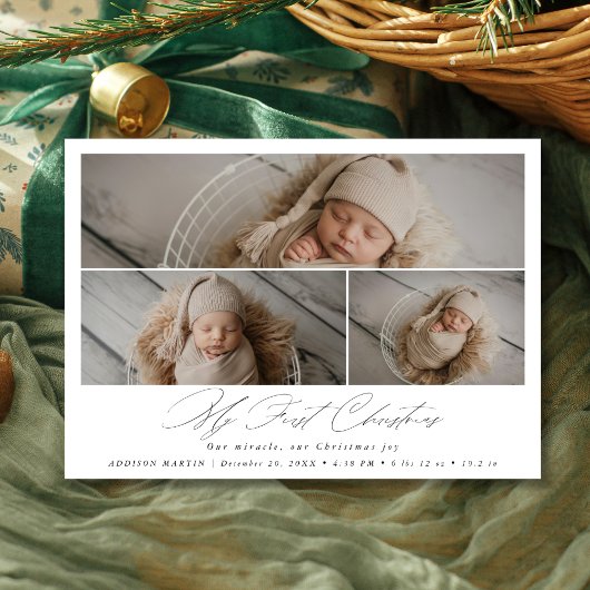 Elegant My First Christmas Baby Photo Announcement 招待状