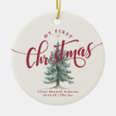 Elegant My First Christmas Tree Script Baby Photo セラミックオーナメント (正面)