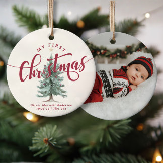 Elegant My First Christmas Tree Script Baby Photo  セラミックオーナメント