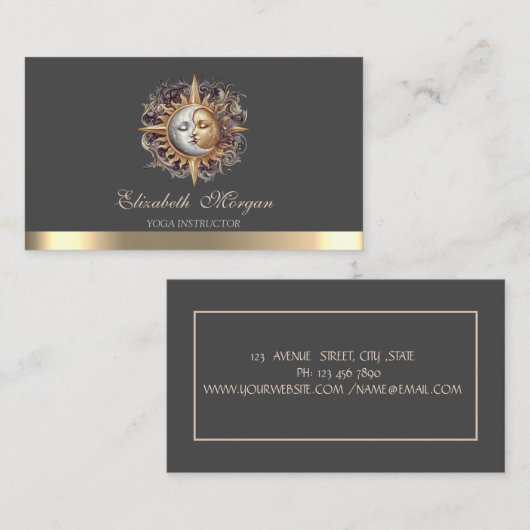Elegant Mystical Moon Sun Gold Yoga Instructor  名刺 (正面/裏面)