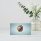 Elegant Mystical Sun Moon Blue Business Card 名刺 (スタンド正面)