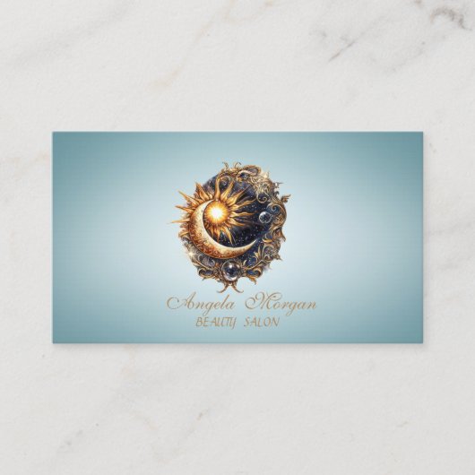 Elegant Mystical Sun Moon Blue Business Card 名刺 (正面)