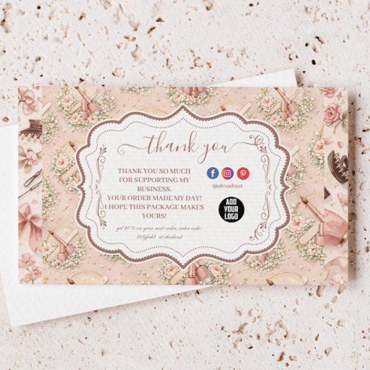 Elegant Nail Salon Floral Business サンキューカード