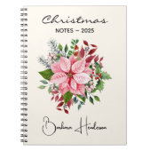 Elegant Name || Christmas Notes Pink Poinsettia ノートブック (正面)